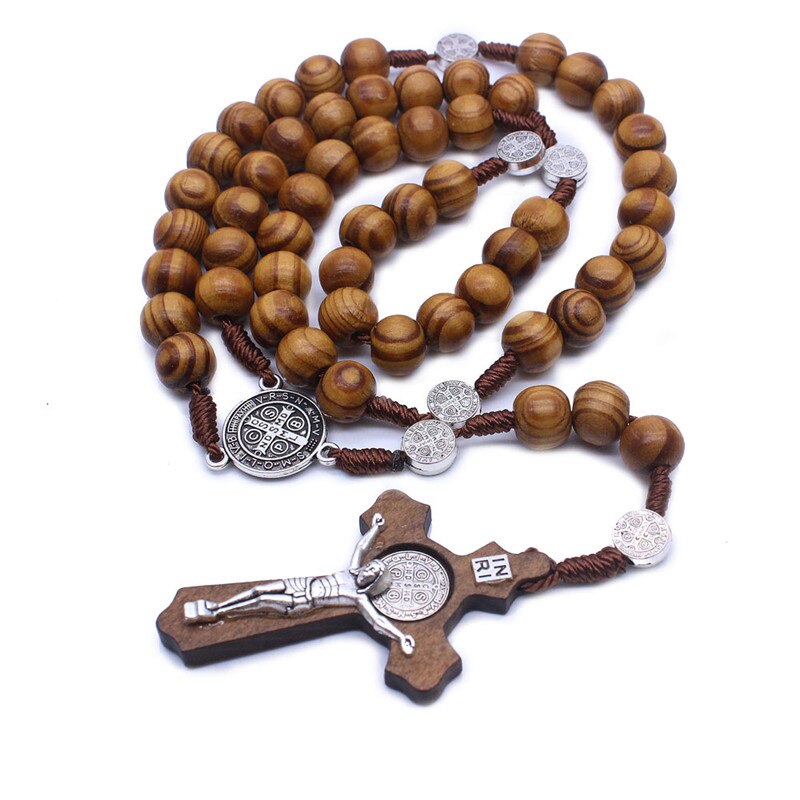 Rosarios Catolicos Ketting Handgemaakte Houten Jesus Cross Religioso Sieraden Cruz Madera Kraag Hombre Crocifisso Cruces Mode