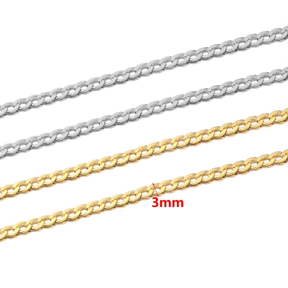 2 Meter Gold Breite 3mm Breite Bordstein Verknüpfung Kette Edelstahl NK 1:1 Kette für DIY Handgemachte Halskette Armbinde machen