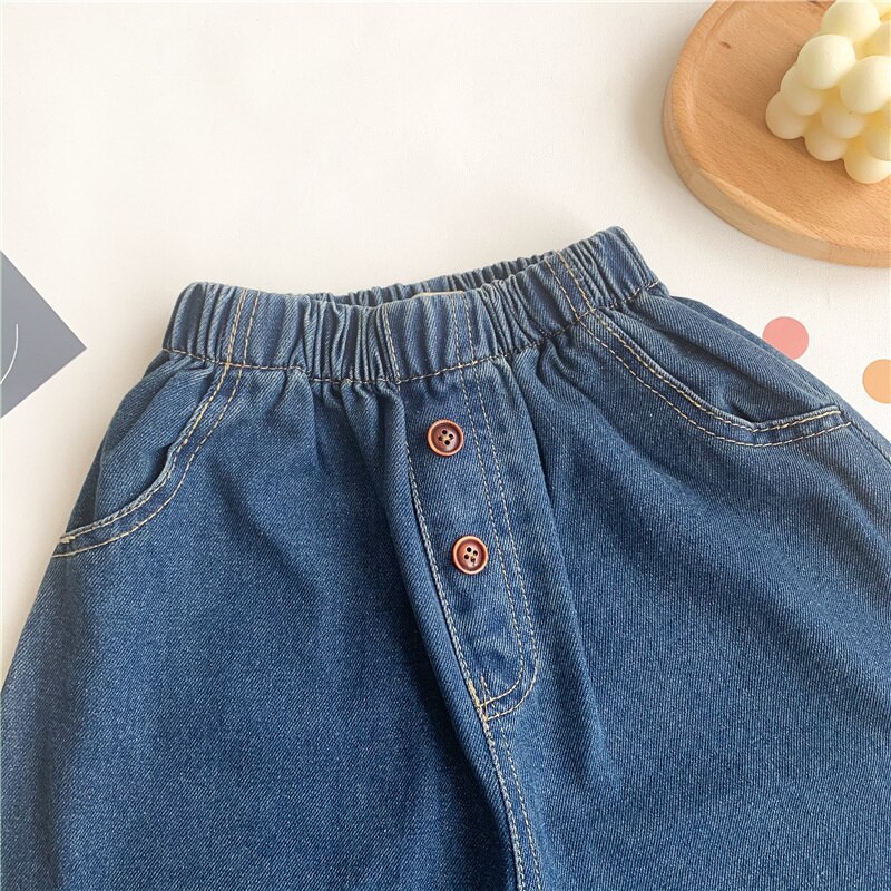 Spring Autumn boys and girls baggy jeans unisex children cotton soft loose denim pants 2-7Y