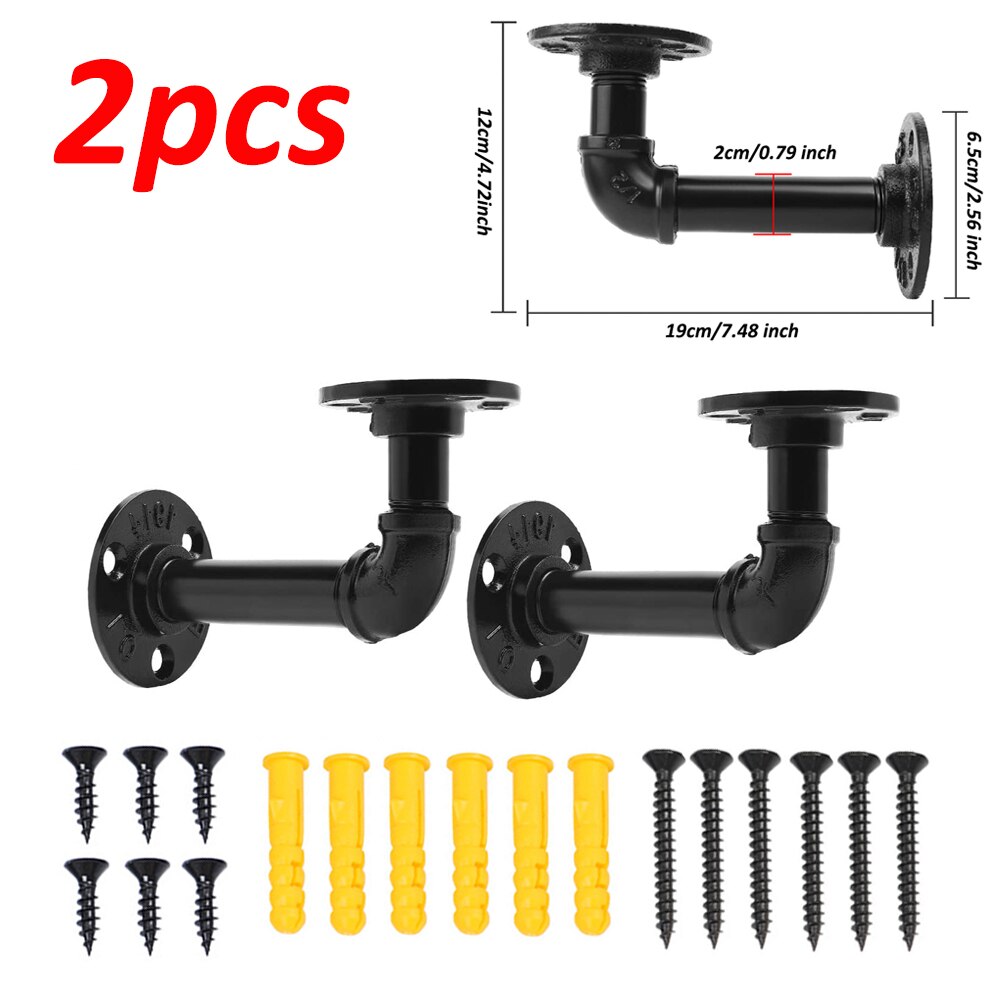 90 Graden Bocht Dubbele Flenzen Industriële Ijzeren Pijp Plank Beugels Rustieke Pijp Beugel Black Metal Wandmontage Vintage Meubels: 2pcs 12cm x 19cm