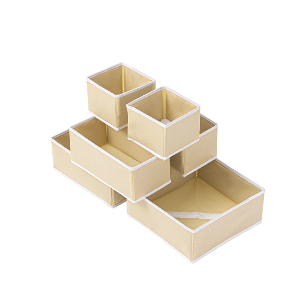 Schubladen-Organizer, 6 Stück/einstellen, Schlafzimmer-Schrank-Aufbewahrungsboxen, faltbarer Stoff-Schrank-Aufbewahrungskorb für Kleidung, Unterwäsche, BH, Socken: Beige