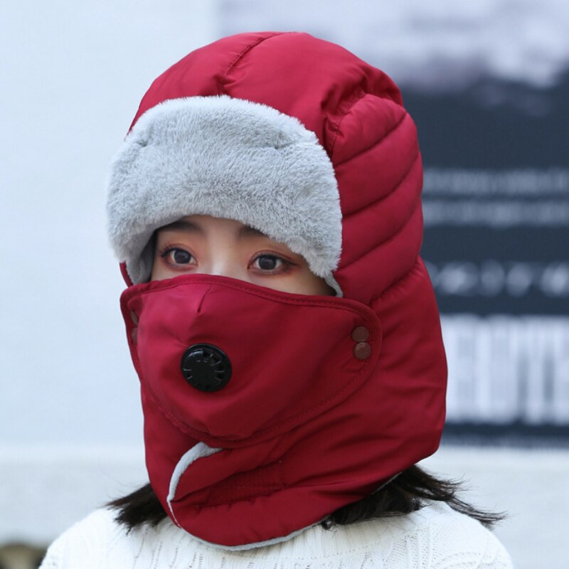 Bomber Hat Men Women Winter Hat with Mask Thick Warm Russian Hat Windproof Earflap Trapper Cap Unisex Snow Ski Fur Hat