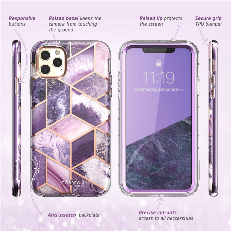 i-Blason Hülle für iPhone 11 Pro Max 6,5 Zoll ), Cosmo Ganzkörper-Glitzer-Marmor-Stoßstangenhülle mit integriertem Displayschutz