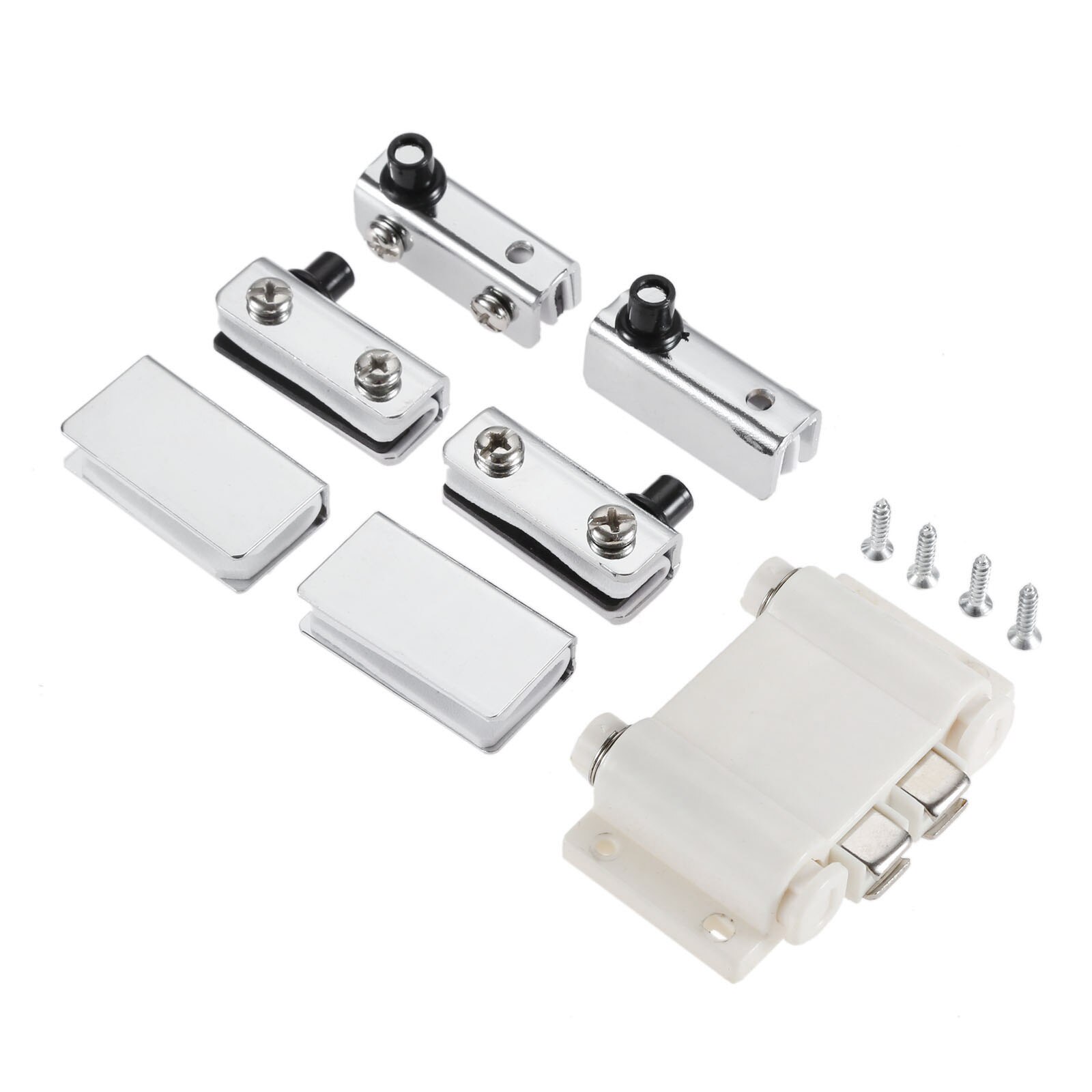 1 Set Stainless Steel Glass Door Pivot Clamp Hinge Kit Cabinet Double-door Glass Magnetic Catches for 5-8mm Thickness Glass Door