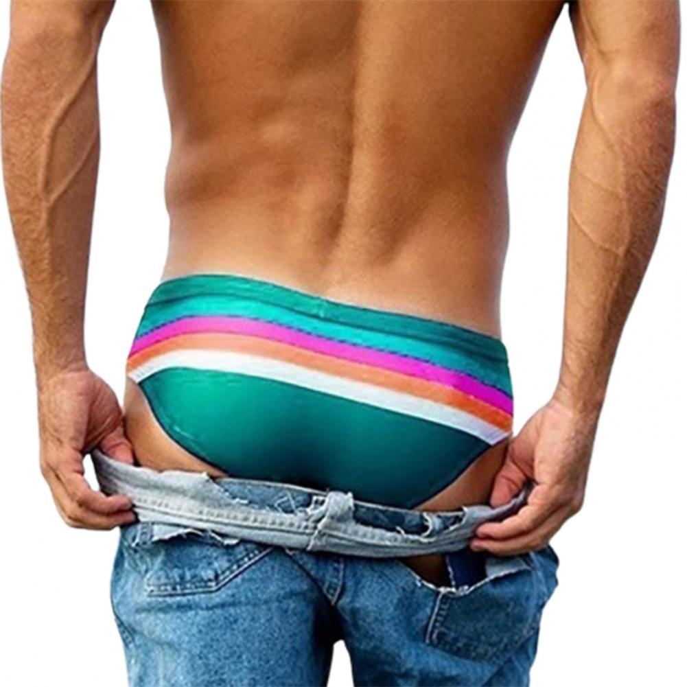 Chic Male Striped Pattern Swimming Briefs Swimming Briefs Lightweight Comfy: Green / M