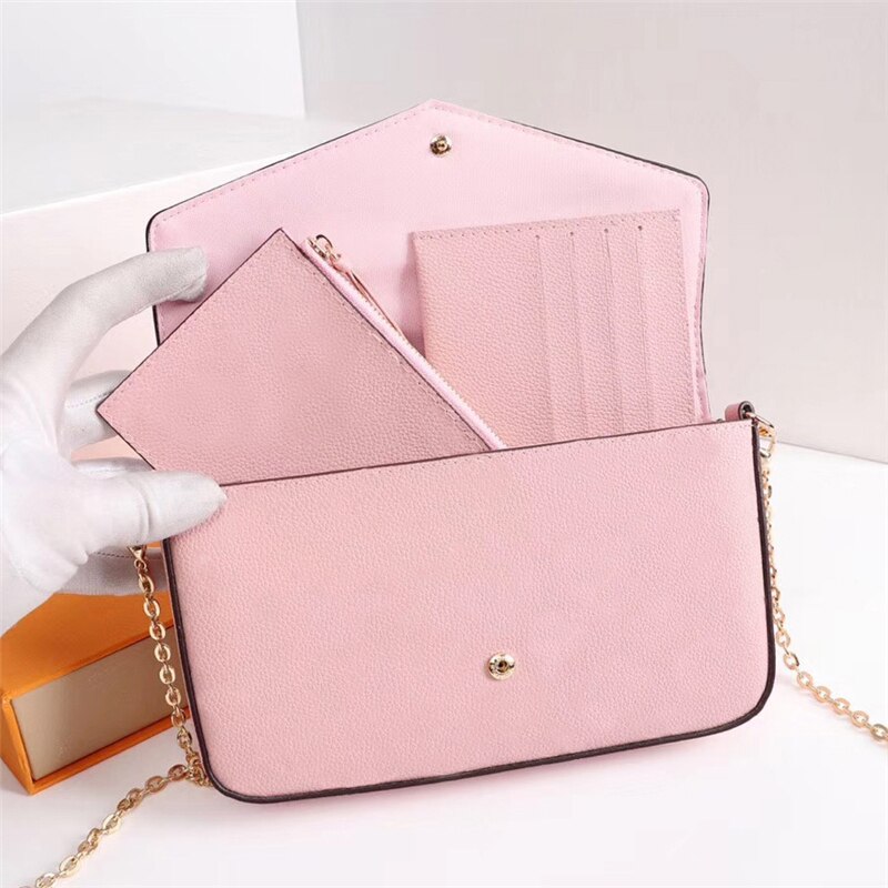 ! Cartera de tres piezas de la mejor a la retro sobres cadena simple P0CHETE FELlClE bolsos de hombro con caja