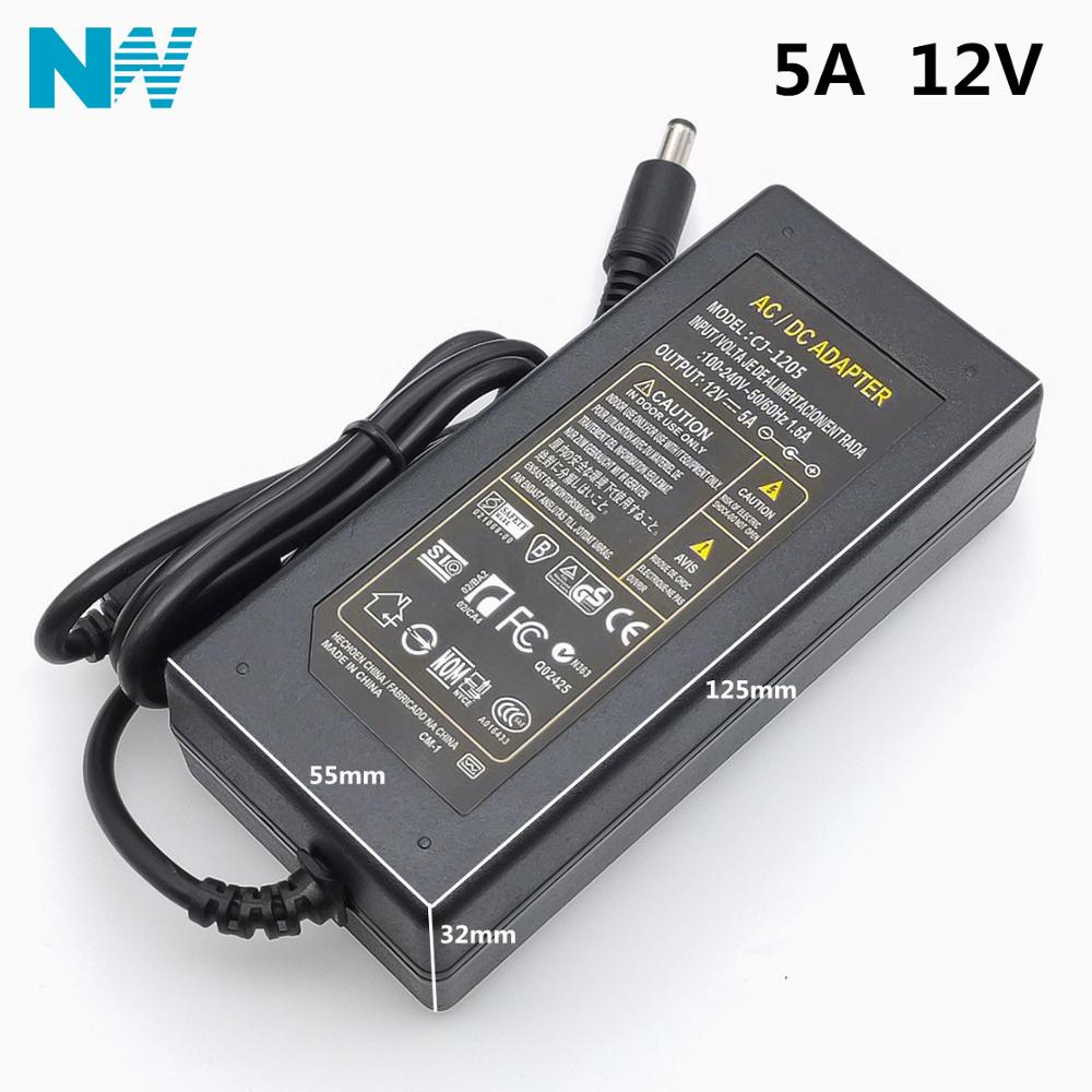 12V5A AC 100 V-240 V 60W Converter power Adapter DC12V 5A 2.1mm-2.5mm * 5.0mm DC Plug Voeding Adapter