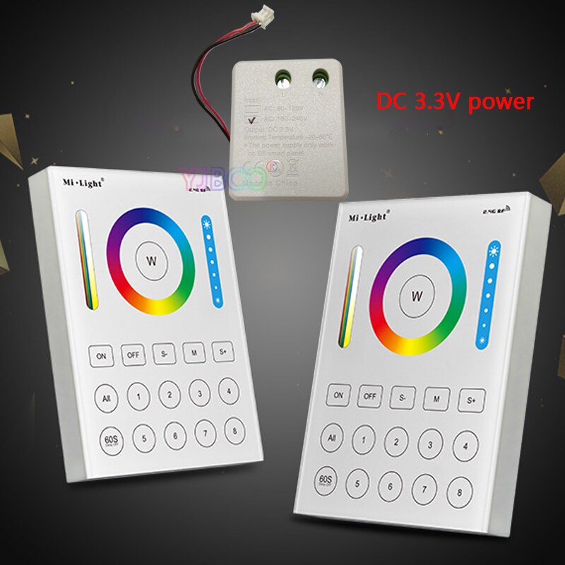 Miboxer fut 089/b8 2.4g rgb+cct trådløs 8 sone fjernkontroll;veggmontert berøringspanel; ls2 5in 1 smart led strip-kontroller wl-boks 1