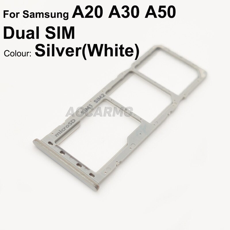 Aocarmo Sim Card For Samsung Galaxy A20 A30 A50 Single SIM Dual SIM Metal Plastic Nano SIM Tray MicroSD Slot Holder: Silver Dual SIM