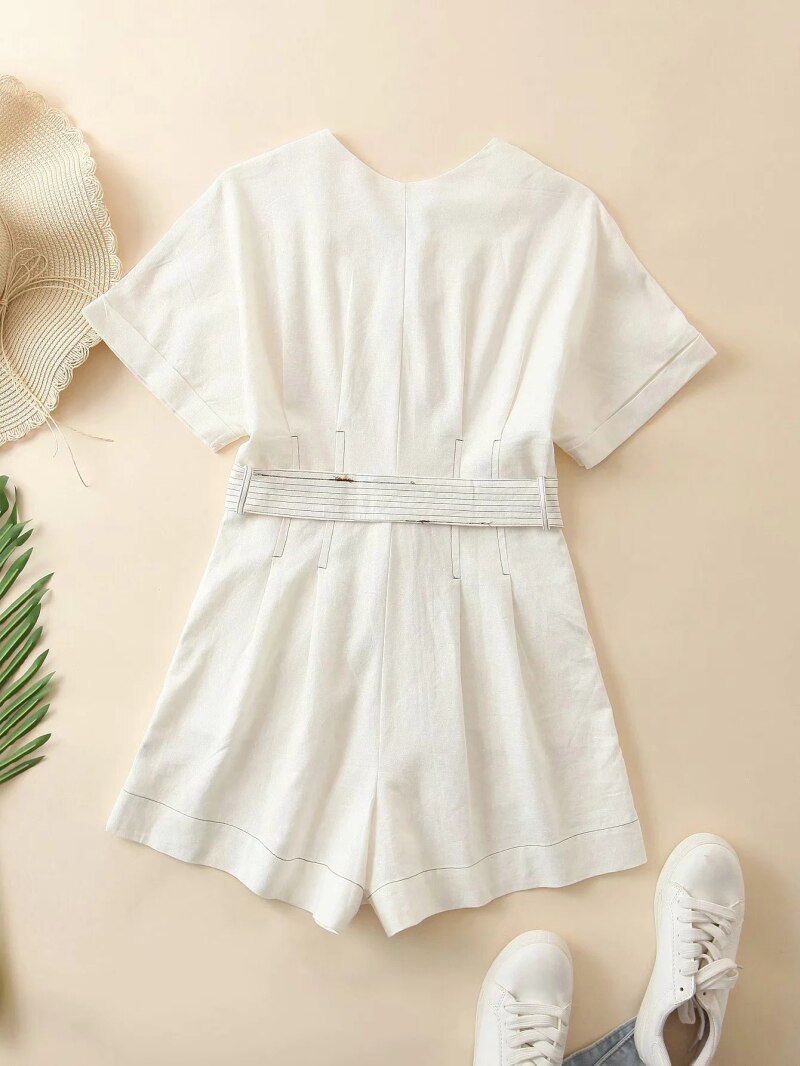 Bløde kvinder bomuld-linned jumpsuits sommer dame hvid jumpsuit fest kvindelige afslappede bukser piger chic