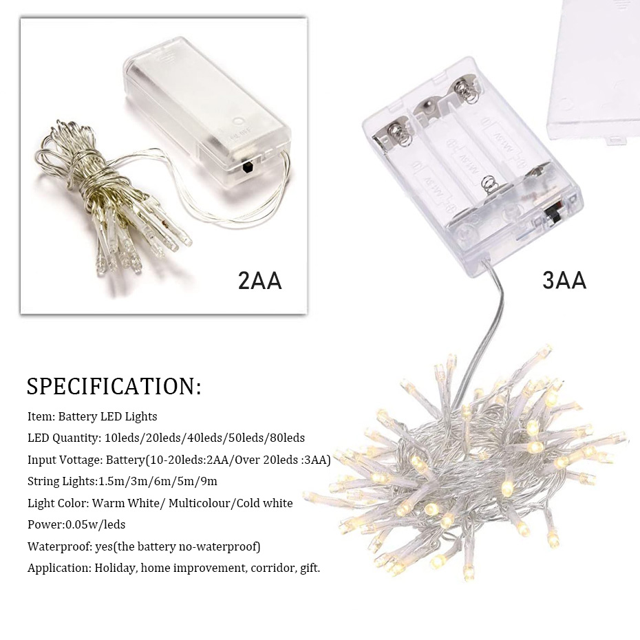 1.5m/3m/6m/7.5m/10m Christmas Lights Waterproof Battery Led String Lights Christmas Decorations For Home