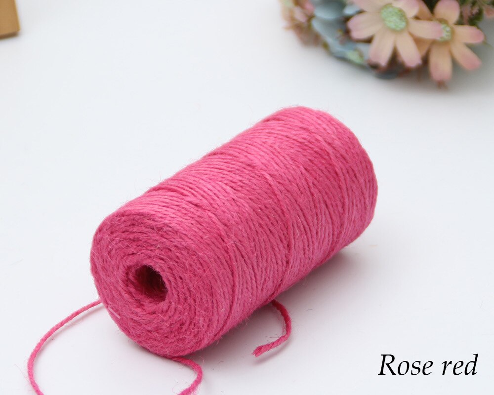 100M Natural Burlap Hessian Jute Twine Cord Hemp Rope Party Wedding Wrapping Cords Thread DIY Scrapbooking Craft Decor: rose  red