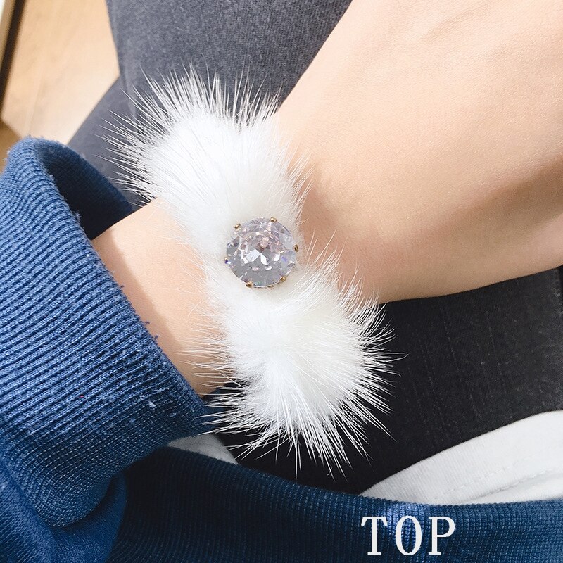 Femme manchette bracelet en cuir pu populaire bijoux de luxe street shot en acier inoxydable monocristal en peluche bras supérieur bracelet