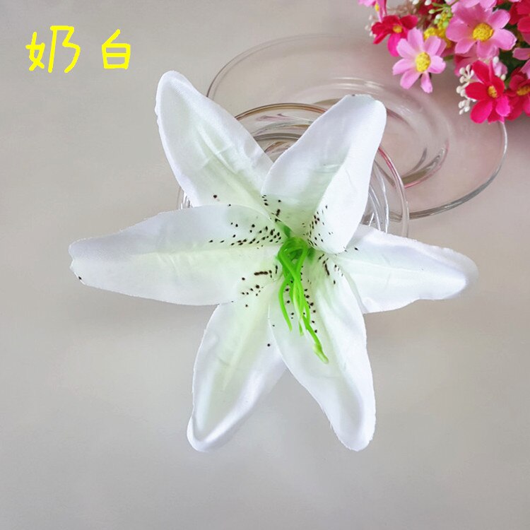 Flores de lirio artificiales de 13CM, cabezas de flores de seda, lirios de simulación, decoración de en casa, boda, manualidades de álbum de recortes, 10 unids/lote: Milk white