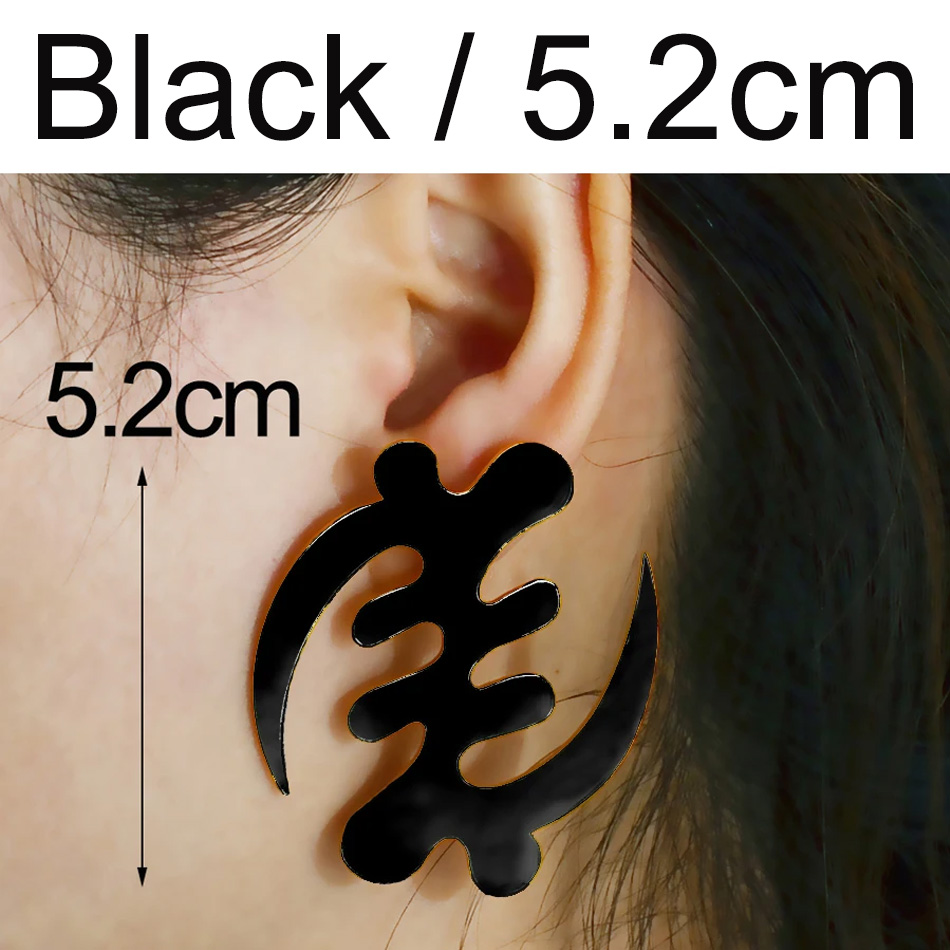 Anniyo (One Pair) 5.2cm/7.3cm African Symbol Big Earrings Adinkra Gye Nyame Hyperbole Stud Earrings Ethnic Jewelry #203821: SILVER PLATED