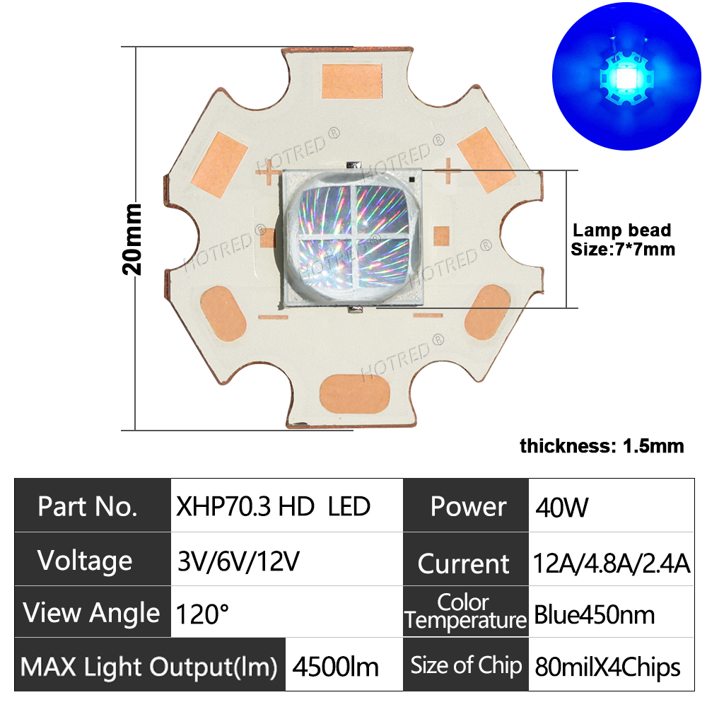 DC3V/6V/12V XHP70 LED High Power 7070 XHP70.2 Chip Ceramic Bracket Bead 20W 40W XHP70.2 XHP50.2 Latarka czołowa Szperacz: 3.0-3.6 V / Zimne białe / 38 W