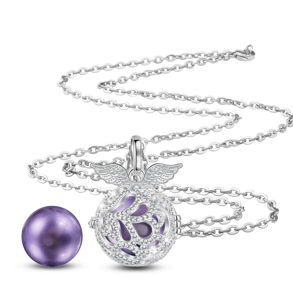 Angel caller 18mm Wing Harmony Bola Ball Crystal Ball CZ Cage Pendant long Necklace DIY Chime Ball For Pregnant woman baby K380: A24