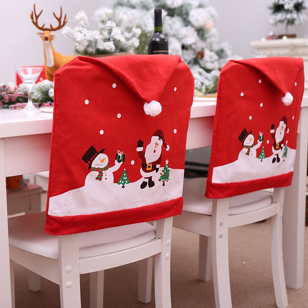 1Pcs Kerst Stoel Cover Hoed Stoel Cover Kerstman Xmas Keuken Tafel Stoel Party Diner Stoelhoezen Decoraties