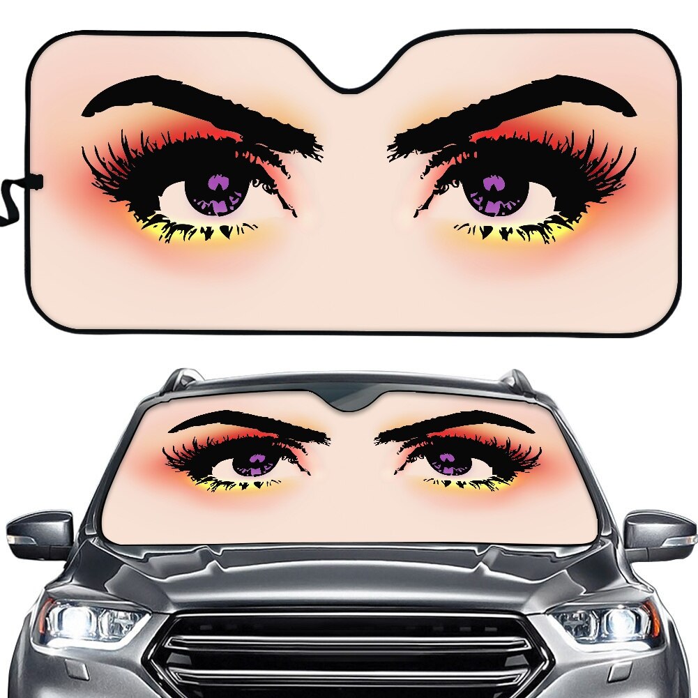 Parasol con estampado de Ojos de mujer para parabrisas delantero de coche, Reflector de calor, sombrilla para coche, suministros de sombreado universales personalizados: Borgoña