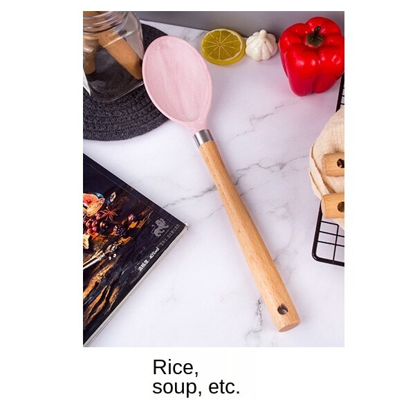 Silicone Kitchenware Cooking Accessories Set Hanging Hole Storage Stand Non-stick Cookware Spatula 7 Piece Set: Spoon 03