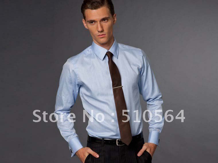 Custom made men Cotton shirt Business casual men slim shirt Fit your body well light blue shirt