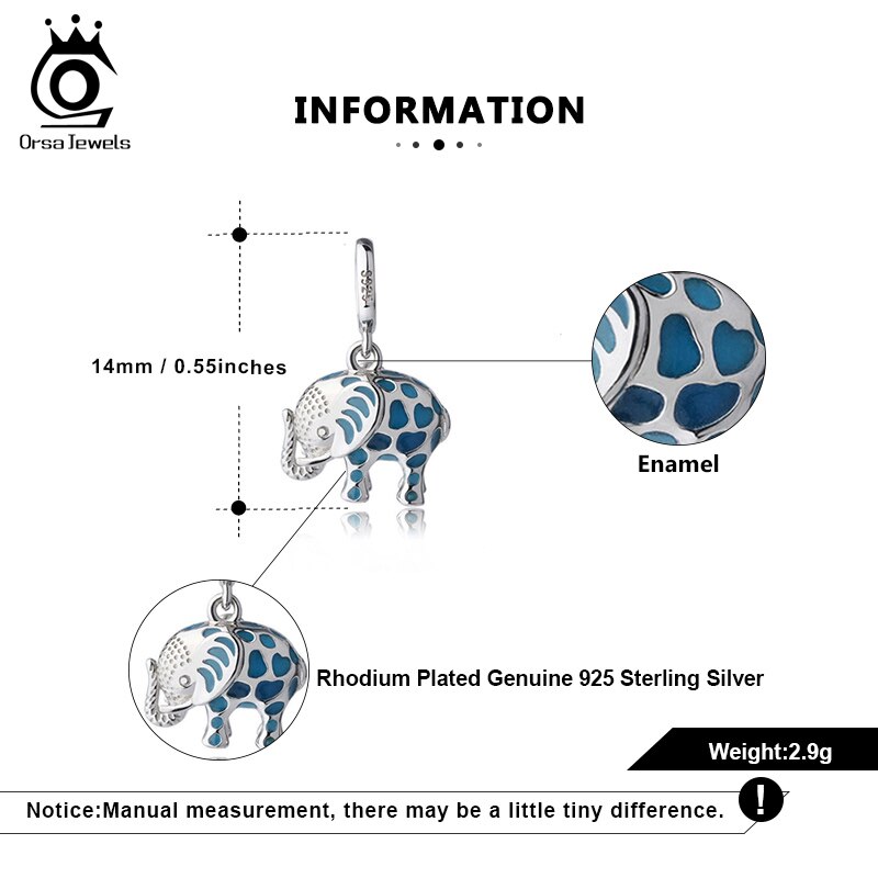 Orsa Juwelen 925 Sterling Zilveren Bedels Blauw Emaille Kralen Olifant Animal Charm Fit Originele Armbanden Vrouwen Diy Sieraden CB74