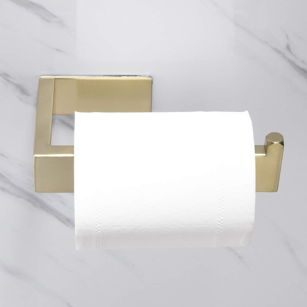 Luxury Clothes Hook, Paper Towel Holder, Towel Bracket and Towel Bar Economical 4-Piece Accessories Set Gold Brushed 3M Adhesive: Paper Holder