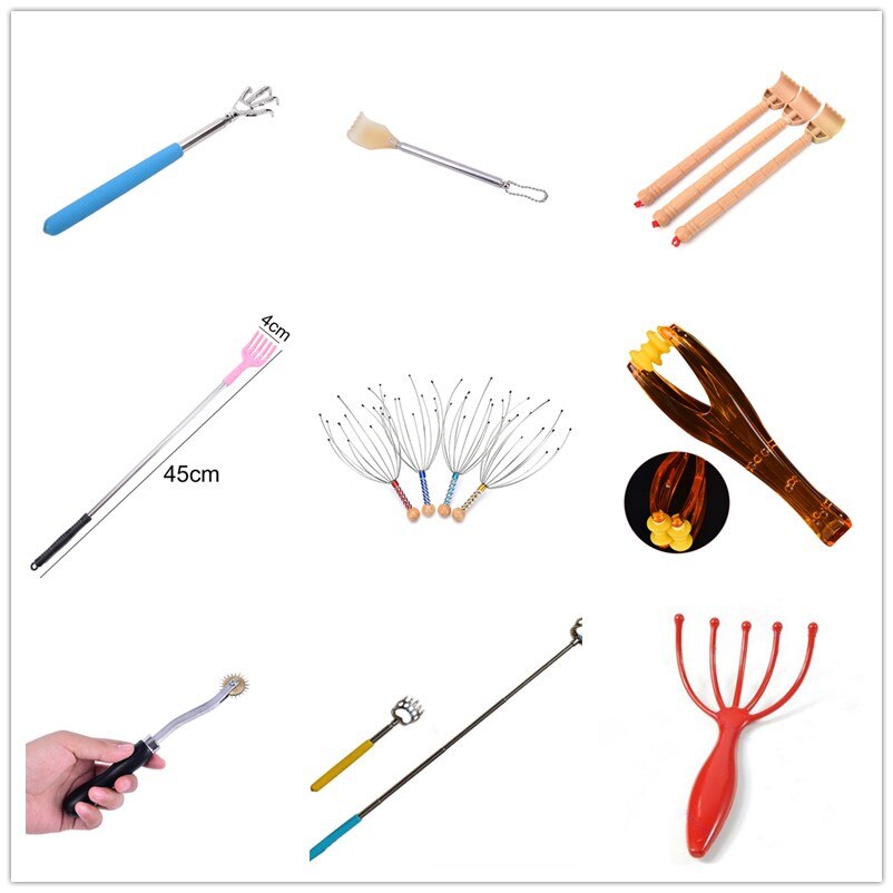 Rascador de espalda extensible telescópico práctico ajustable, Clip de bolígrafo de acero, tapón de columna vertebral, Kit de herramientas de maquillaje para masaje de arañazos de bolsillo
