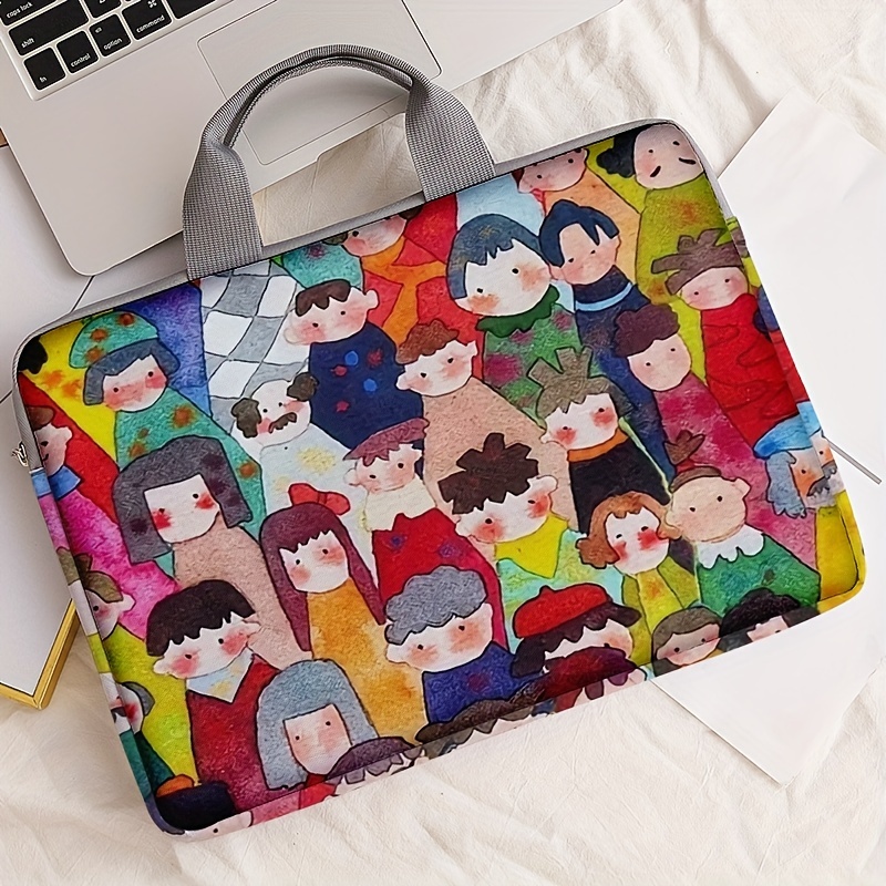 Set van 1 stuk, laptoptas met menselijk patroon, aktetas, geschikt voor 14 inch laptops, vaste laptoptas