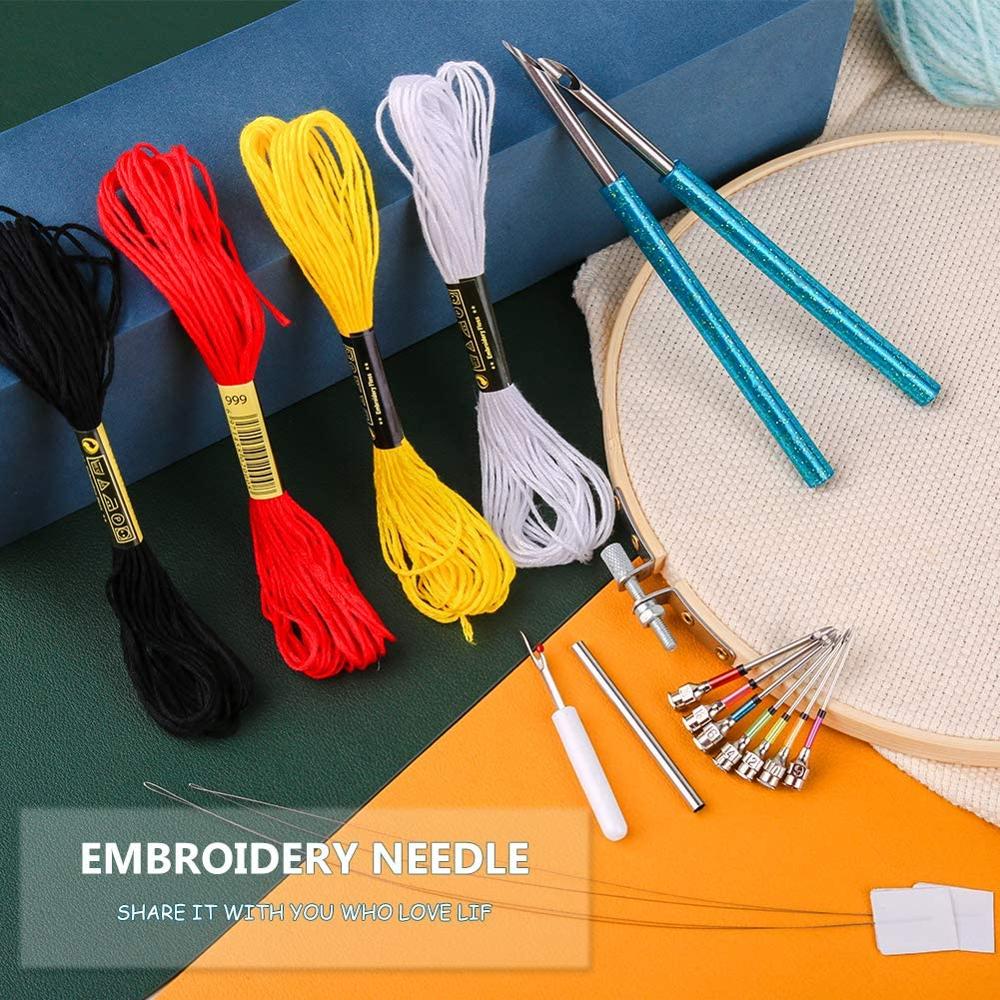 KAOBUY 24 Pcs Punch Needle Embroidery Kits And Embroidery Thread With Instructions For Embroidery Cross Stitching Beginners