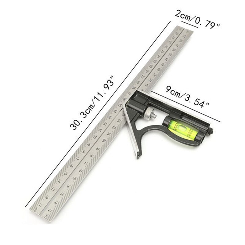 300mm Combination Square Angle Ruler Adjustable Steel Protractor Right Angle Ruler Carpenter Measuring Tools: Default Title