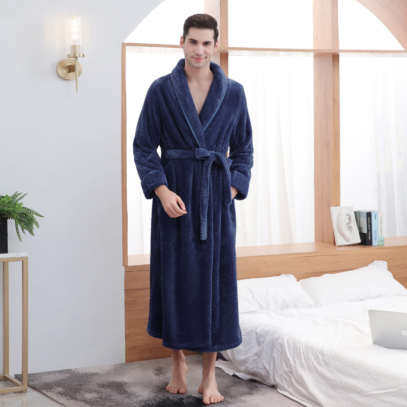 Large Size Flannel Long Robe Autumn Winter Thickened Couple Sleepwear Kimono Bathrobe Gown Nightgown Loose Coral Fleece Homewear: S / Lavender