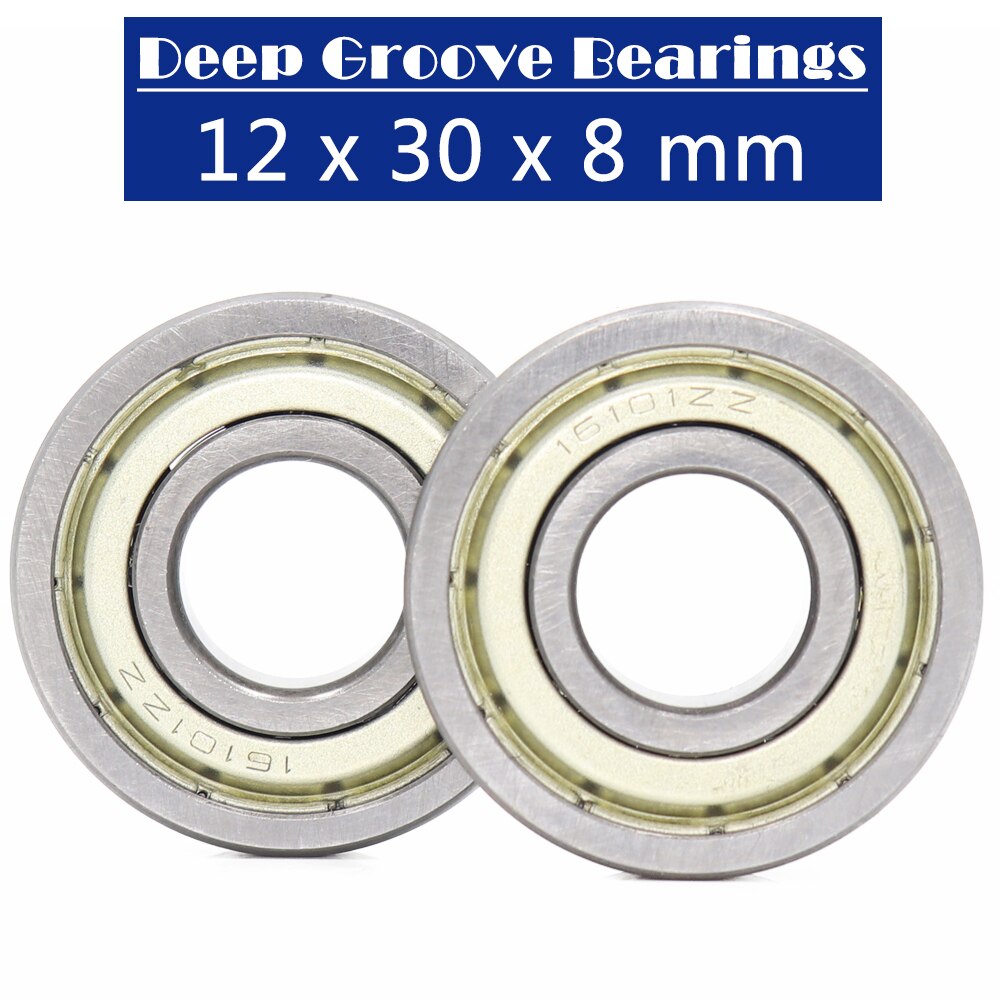 Rodamiento de bolas doble blindado 16101-ZZ, 12x30x8mm (2 piezas), 16101ZZ para rodamientos especiales de Motor de bolas de ranura profunda