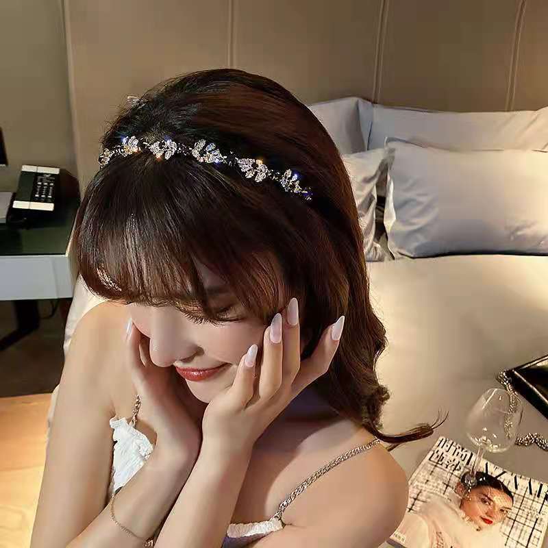 Crystal Leaves Headbands Korean Rhinestone Retro Hairbands Women Crown Hoop Accessoires Femme