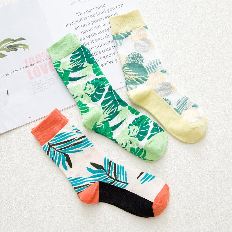 Nowy modny styl skarpetki liście zielony Monstera krótki wzór śmieszne bawełniane skarpetki damskie zimowe męskie dla obu płci roślin krótkie skarpetki damskie