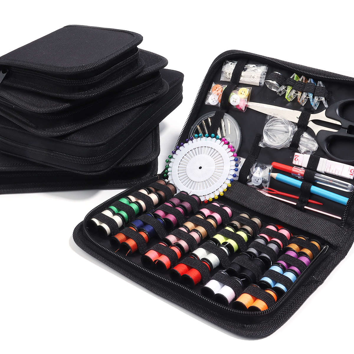 Kit de costura completo con hilos, agujas, tijeras, cinta métrica, botones, portátil, viaje, DIY, bordado, trabajo hecho a mano, conjunto de herramientas de costura