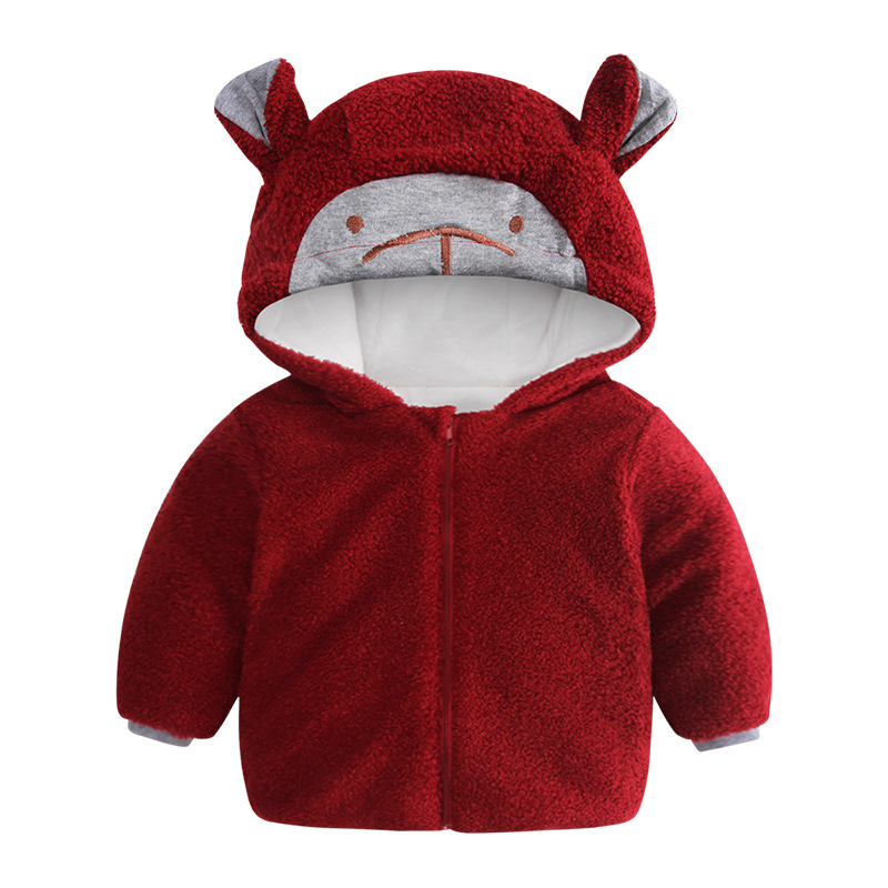 Outono inverno roupas do bebê meninos meninas casaco quente crianças bonito dos desenhos animados topos sólida mais veludo novas crianças casuais jaquetas 1-4y: Red / 24 m