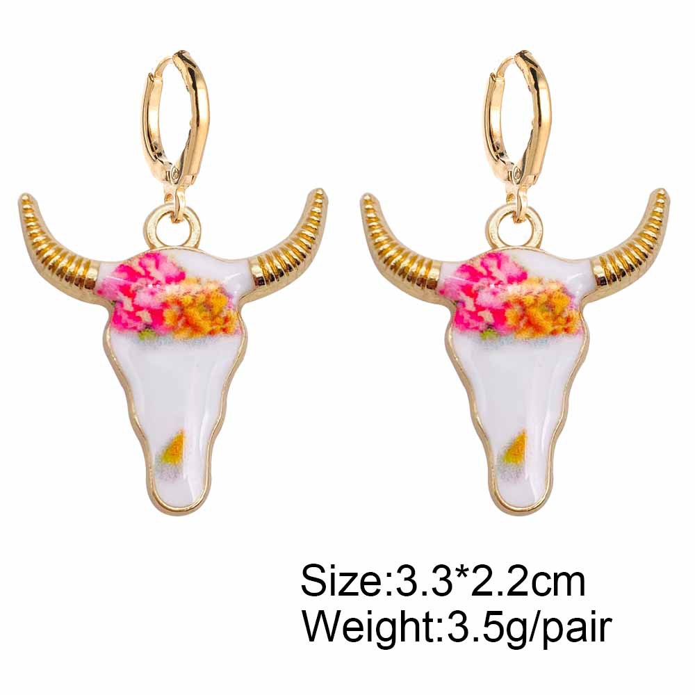 Pendientes de cabeza de toro esmaltados coloridos, vaquera occidental, pendientes colgantes de aleación, joyería