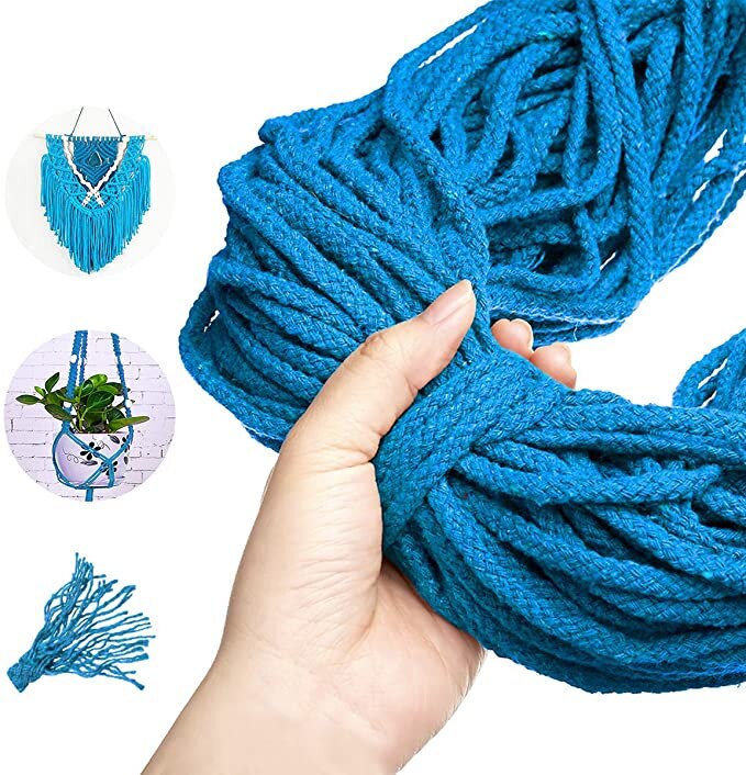 Cordão trançado de algodão para macrame, 5mm x 100m, diy, artesanato, tecido, acessórios têxteis para casa, presente, bege cáqui: Lake Blue