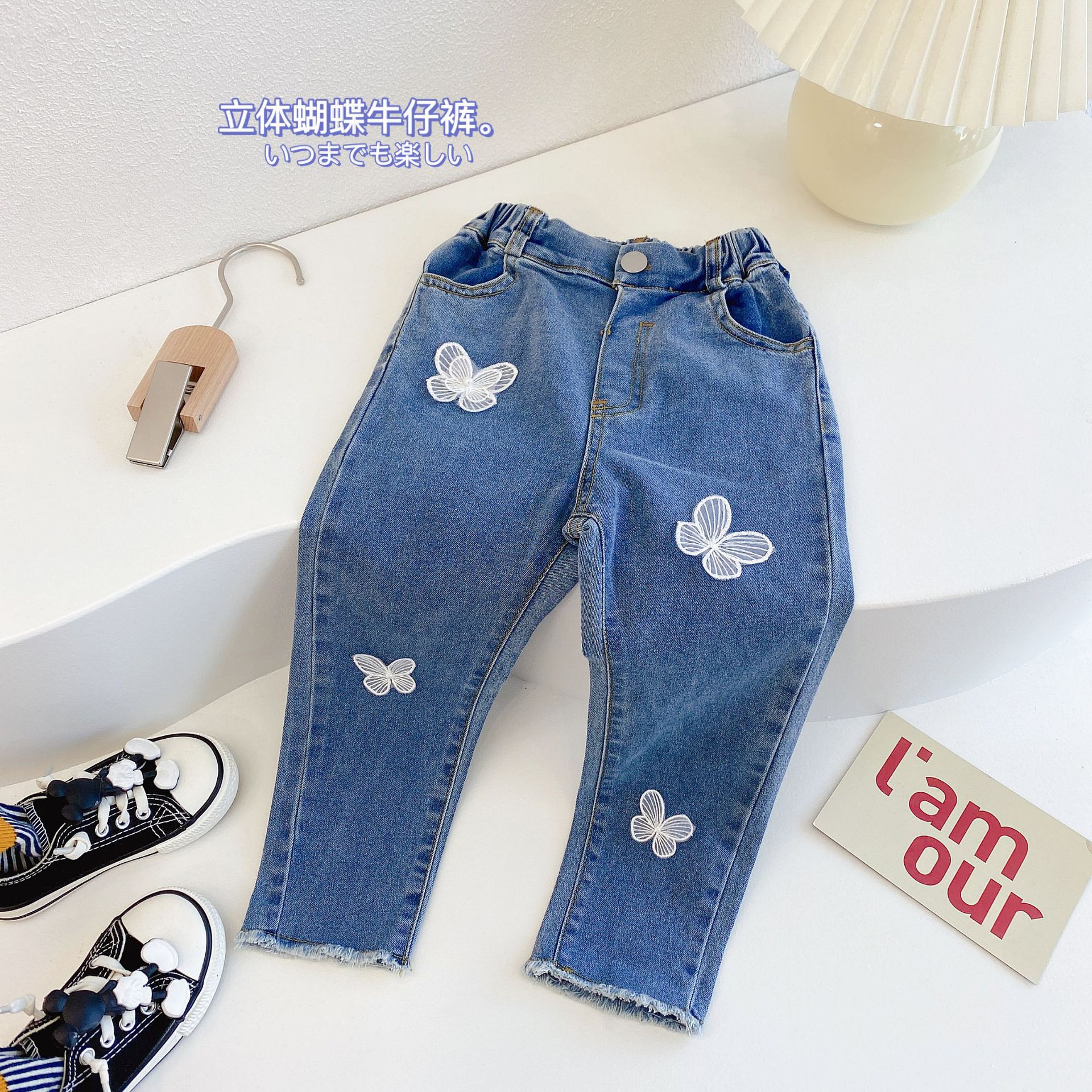 Jean papillon pour petites filles, pantalon en Denim Slim décontracté pour enfants, printemps automne 2022: 18M