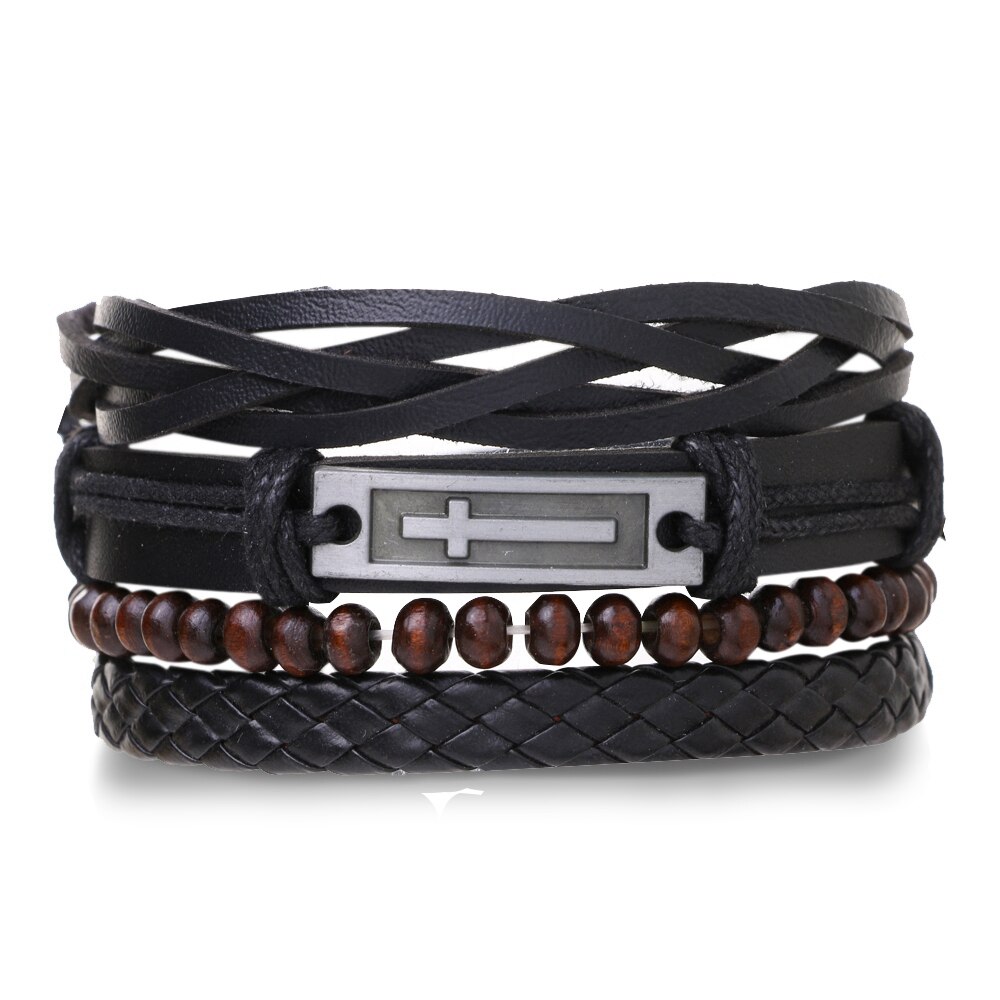 Ifmia Zwarte Mannen Armbanden Vintage Multilayer Leather Braid Armbanden Armbanden Leaf Handgemaakte Rope Wrap Armbanden Mannelijke Jewlery: IF4911489