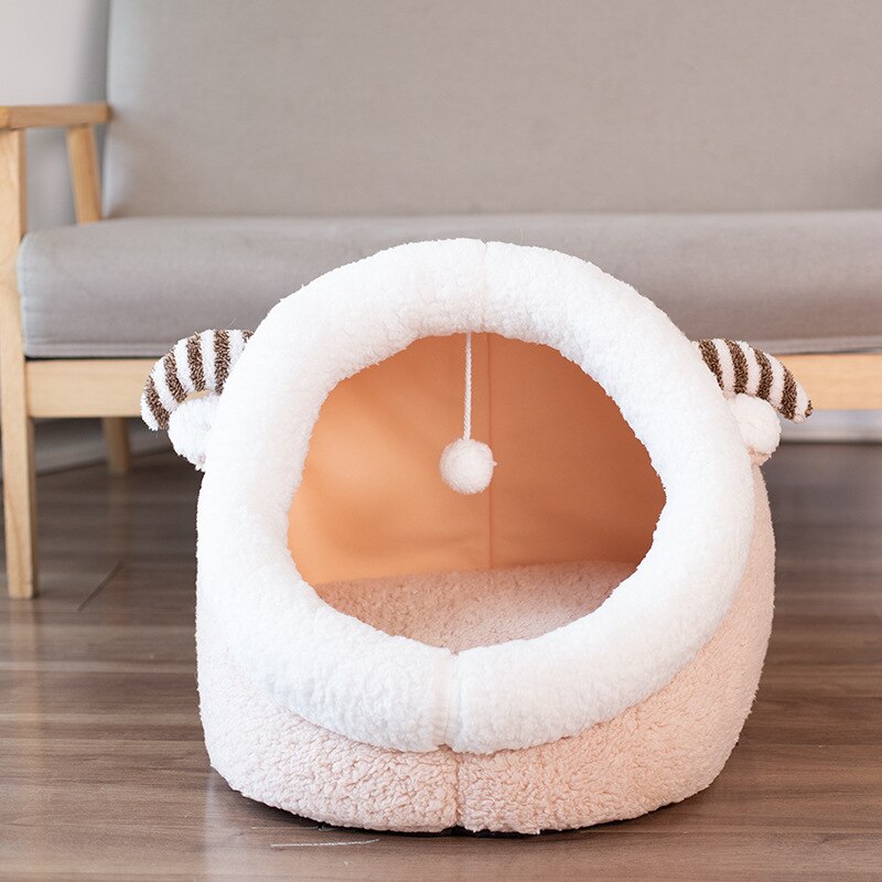 Pliable chat lit pour animaux de compagnie pour petit moyen chien doux nid chenil chaton lit maison sac de couchage animaux de compagnie hiver confortable maison Cave: Sheep / 48x48x40cm