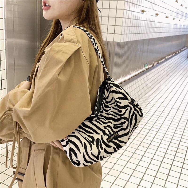 Zebra Muster Tasche Kleine Schulter Taschen für Frauen Branded Schulter Handtaschen Weibliche Hand Tasche Vintage Leinwand Trend Taschen