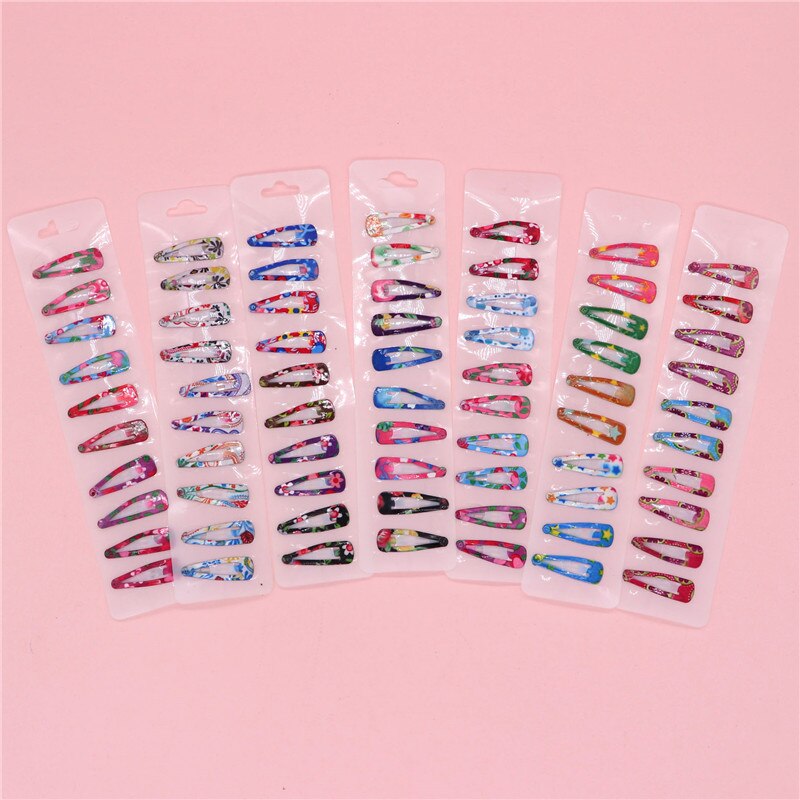 50 st /5 set 3cm små små söta hårspännen för barn baby färgglada tryck hårnålar hårspännen stift metall hårgrepp snap bb clips: Default Title