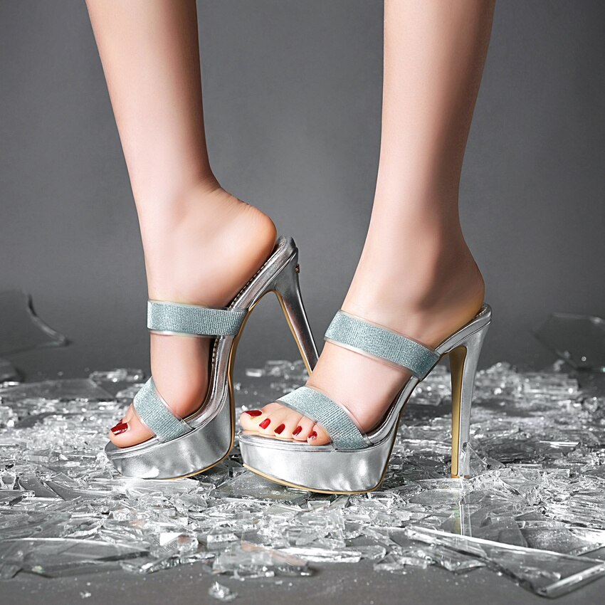 Qutaa platform slingback zomer dames pumps open teen pu leren sandalen dunne hak instappers damesschoenen maat 34-43