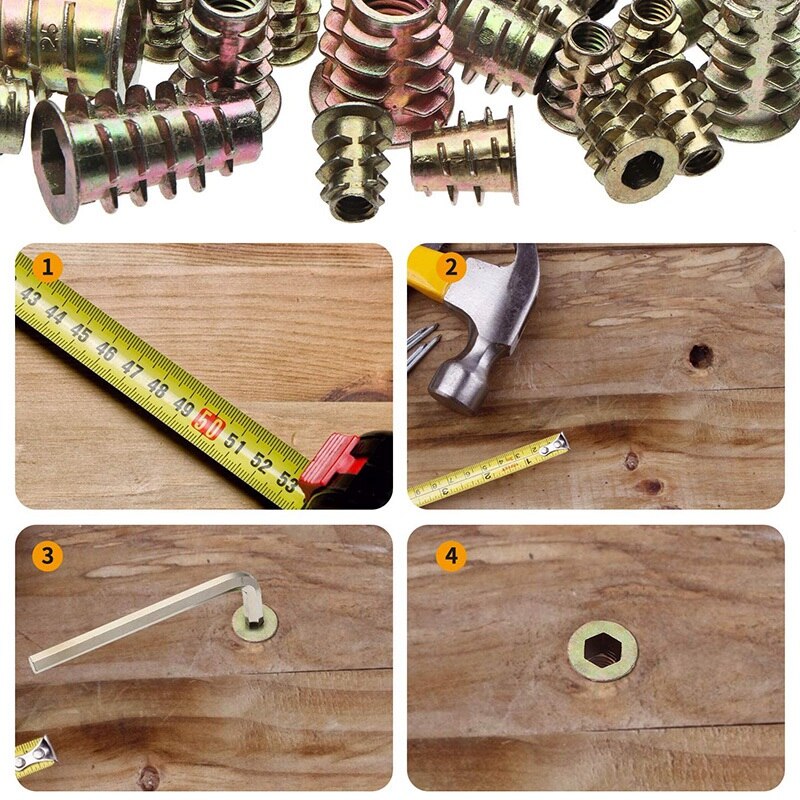 138PCS Metric Thread Insert Nut M4/M5/M6/M8/M10 Kit for Wood Furniture Zinc Screw in Nut Hex Socket Drive Bolt Fastener