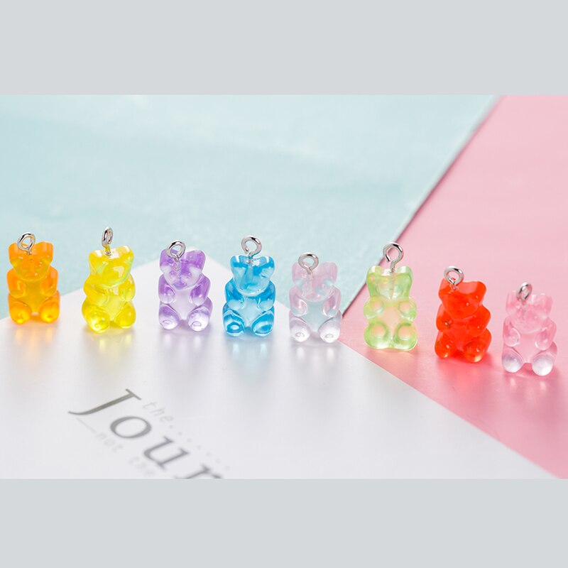 20 Pcs Cretive Kleurrijke Transparante Beer Charms Resin Cabochons Glitter Gummy Sleutelhanger Ketting Hanger Diy Maken Accessoires: Mix color