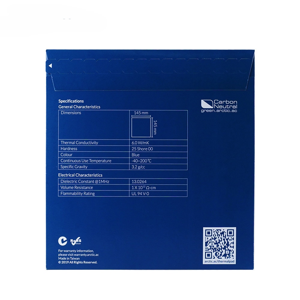 Almofada térmica ártica 6.0 com condutibilidade mk 0.5mm 1.0mm 1.5mm esteira térmica 145*145mm adesivo termicamente condutor