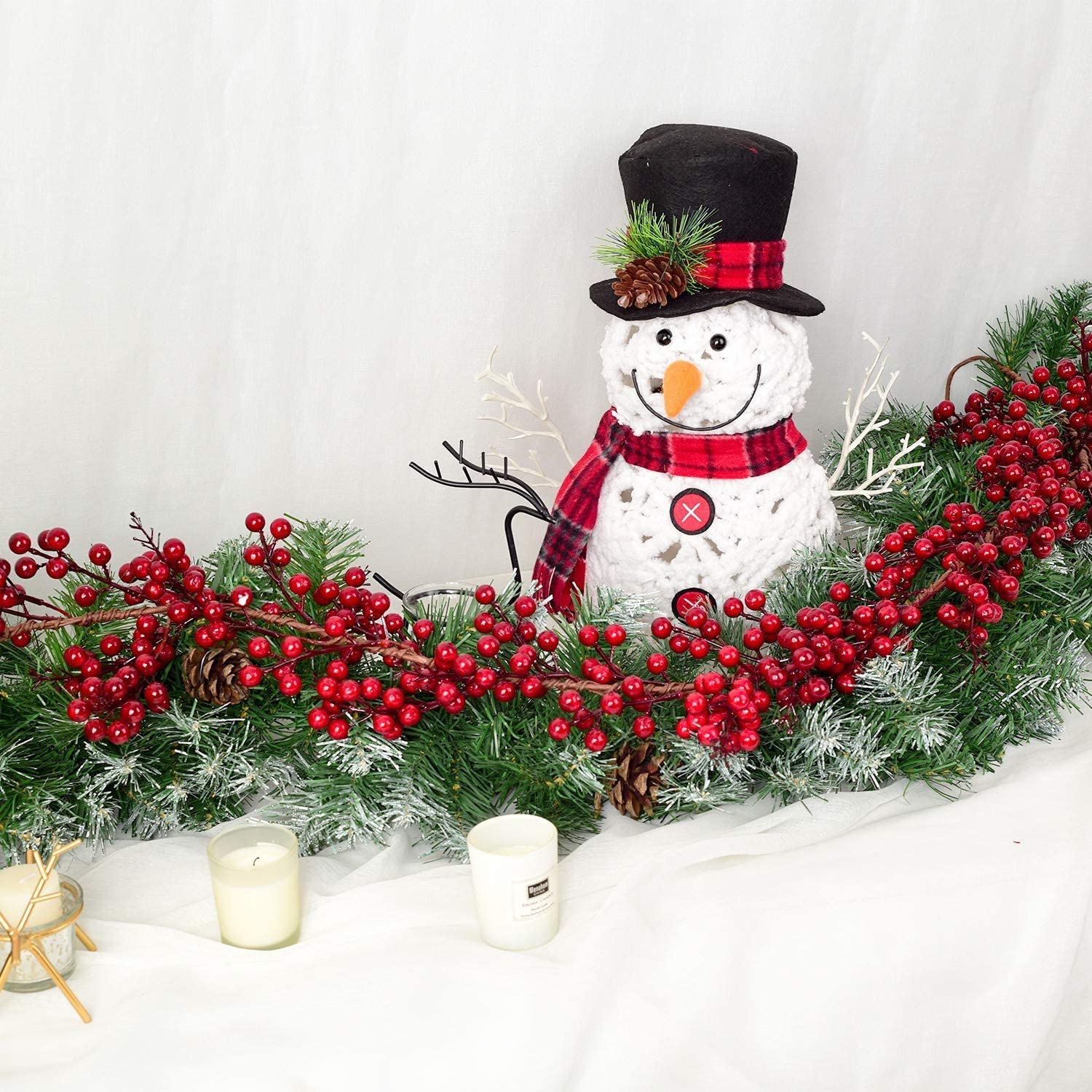 5.9Ft Christmas Red Berry Garland Flexible Artificial Burgundy Red Pip Christmas Garland Home Decoration Year Decor