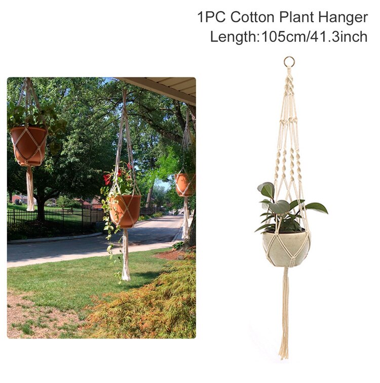 Macramé hecho a mano colgador de plantas cestas soporte para macetas balcón colgante maceta cesta decoración cuerda de elevación suministros de jardín para el hogar: Gris oscuro